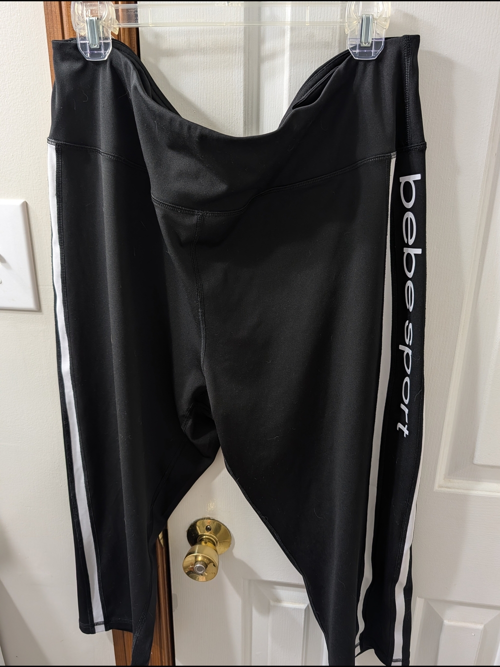 bebe  Sports Black Athletic Leggings with White Side Stripe